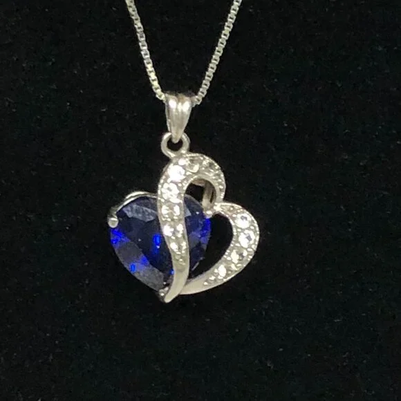 925 Blue Stone Necklace ** - Picture 1 of 5